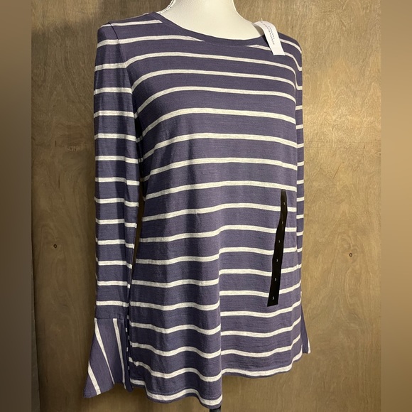 Banana Republic Malibu Tee purple/white stripes flare cuff size S - Picture 3 of 10